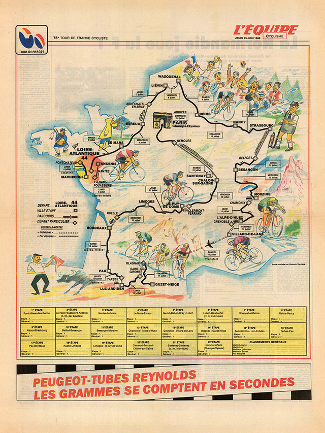 1988 Tour de France Map Poster