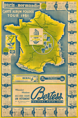 1951 Tour de France Map Poster Souvenir