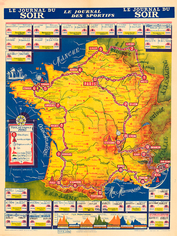 1950 Tour de France Map Poster Fan