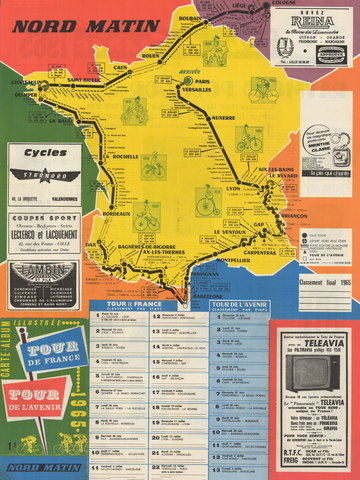 1965 Tour de France Map Poster