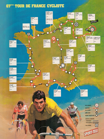 1980 Tour de France Map Poster