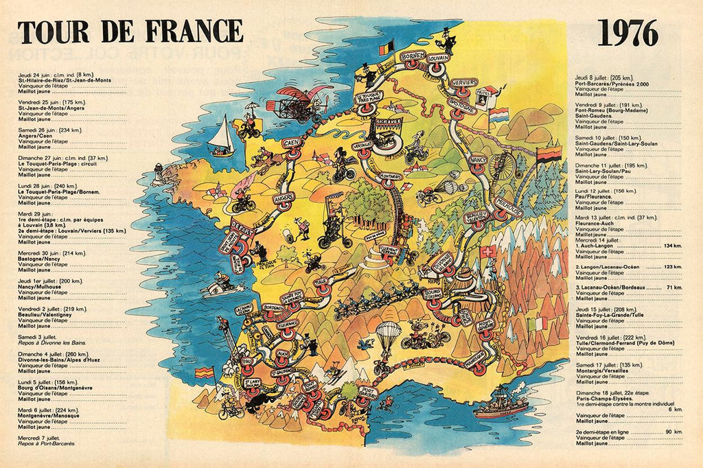 1976 Tour de France Map Poster